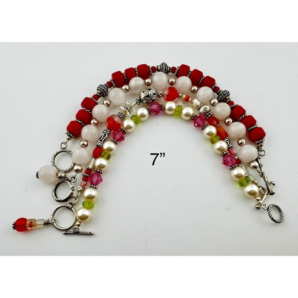 Sterling Silver 925 Beaded Bracelet Lot 9 Toggle Clasp Gemstone Glass Artisan